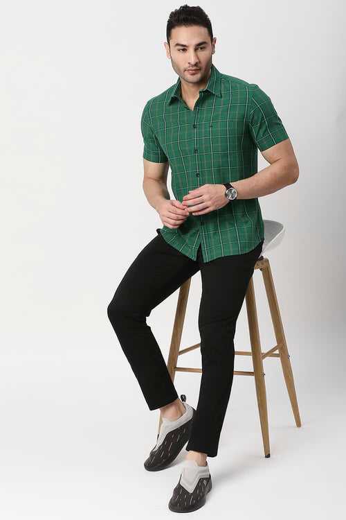 Slim Fit Cotton Twill Checks Halfsleeves Shirt