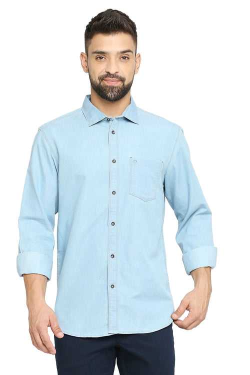 Basics Slim Fit Cotton Polyester Indigo Shirt