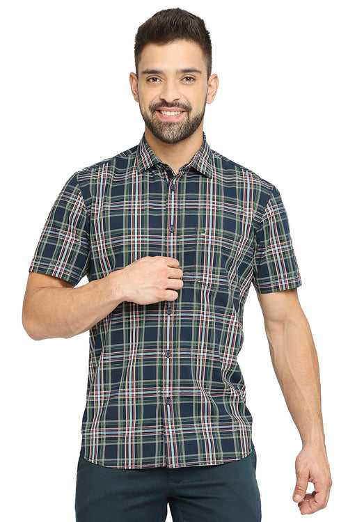 Slim Fit Cotton Checks Halfsleeves Shirt