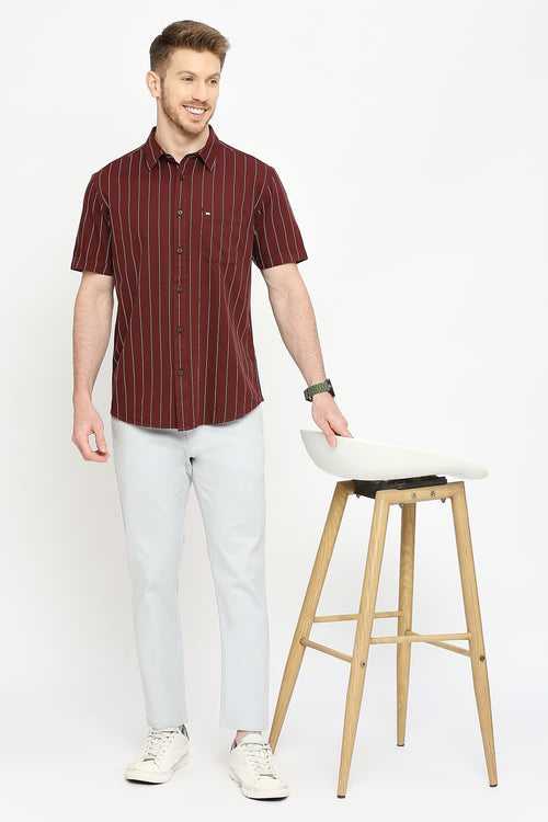 Slim Fit Cotton Twill Stripes Halfsleeves Shirt