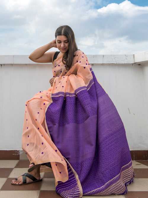 Peach Kesa Paat Silk Saree