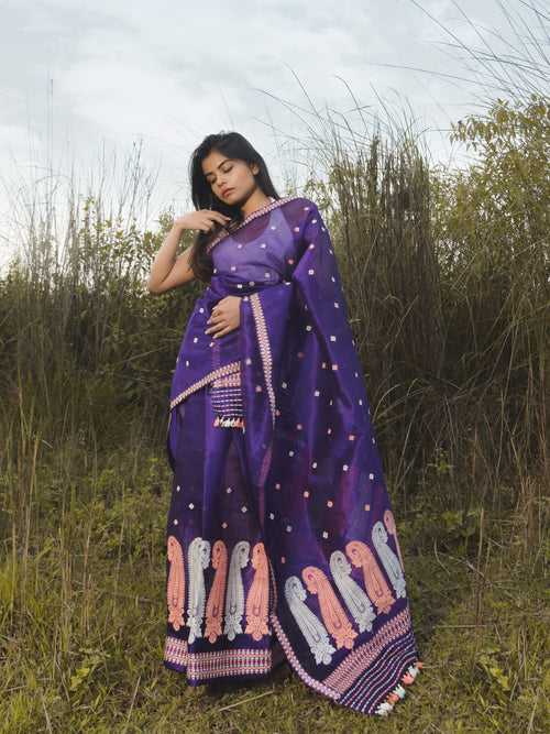 Eggplant Kesa Paat Silk Mekhela Sador