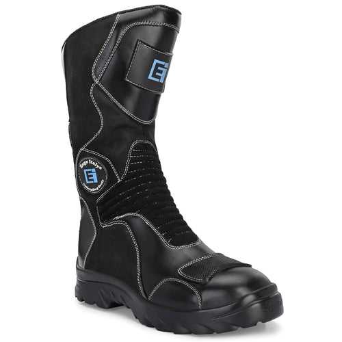 Eego Italy Tourer, Water Resistant Biker boot/Motorcycle riding boot, real leather upper & anti slip sole with steel toe protection, padded in socks, 3M Reflectors,lace free, with rubber gear protector  and walkable with shin and ankle protection