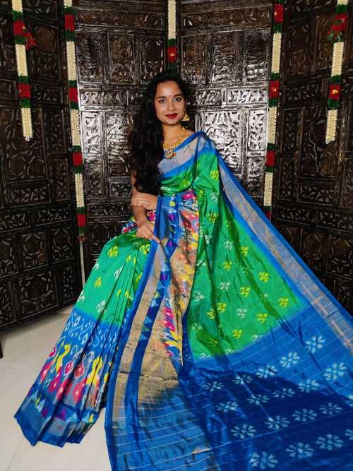 Pure Pochampally Ikkat Silk Saree With Blouse Pthani Pattern  Border.