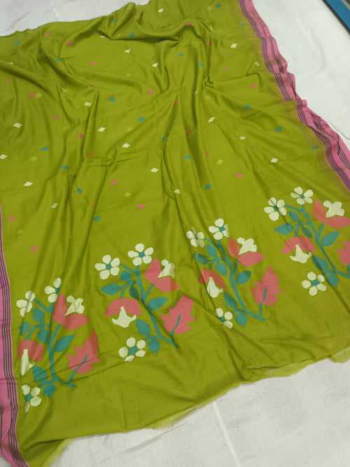 Pure Cotton 100 Count jamdani Saree Without Blouse . ( Length- 6.3 meter )