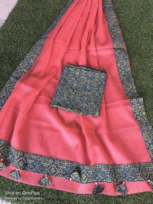 Pure Kota Doriya Saree with Azrakh border and blouse