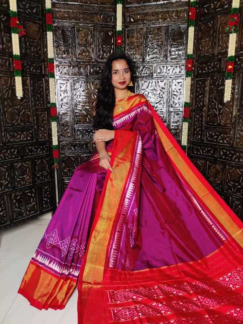 Pure Pochampally Ikkat Silk Saree With Blouse Pthani Pattern  Border.