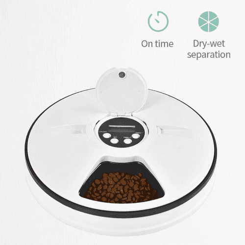 Smiledrive Automatic Cat Feeder Food Dispenser for Pets Dogs 6 Meal Trays for Wet Dry Feed with Digital LED Display Timer