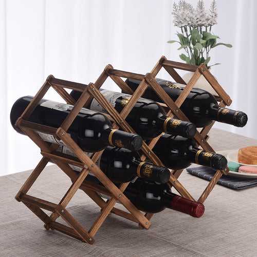 Smiledrive Teak Wood Wine Bottle Holder Rack-Wooden Foldable Organizer with 8 slots holds 10 Bottles, Made in India