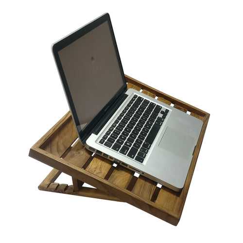 Smiledrive Laptop Riser Table Stand Teak Wood Macbook Holder Multi-Angle Foldable Universal Desk for laptops  - Made in India
