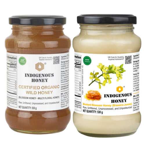 Certified Organic Wild Honey with Raw Crystallized Mustard Honey combo pack (Pack of 2)