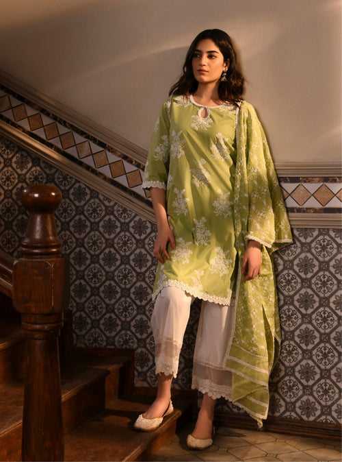 Mulmul Cotton Ava Light Green Dupatta