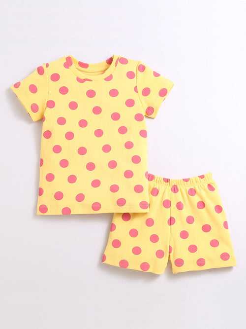 Yellow Printed Night-Suit Sets For Kids Girl.