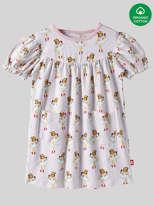 Cream Color Printed Dress For Girls