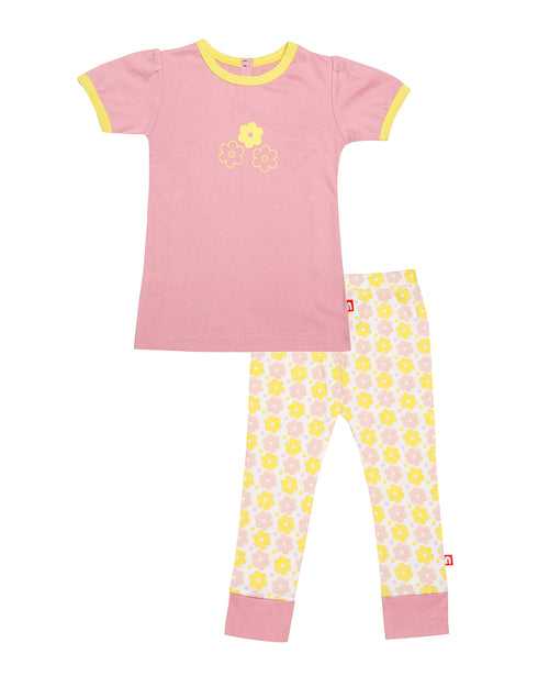 Round Neck Half Sleeve Pink Top & Flower Print legging Top & Bottom Set for Baby Girls