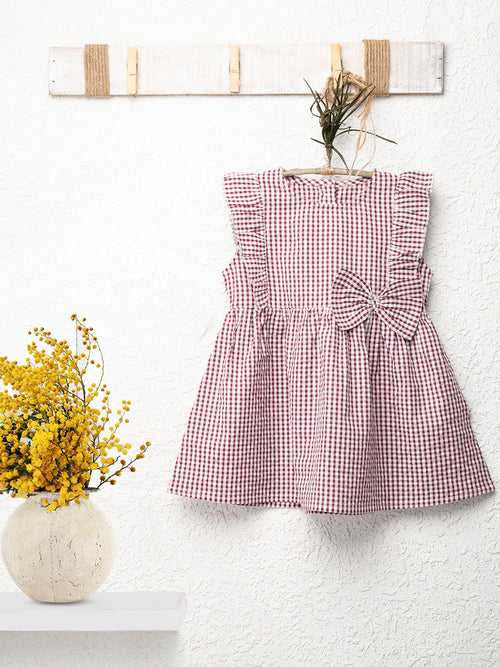 Sleeveless Round Neck Ruffle Bow Dress/Mini Dresses With Bow For Baby/Kid Girls