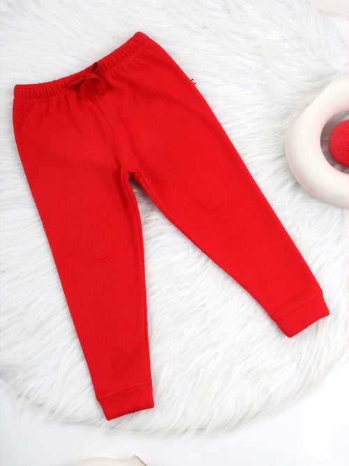 Anti-Pill Polyster Recycled Polar Fleece Red Color Trackies/Leggings/Joggers For Unisex Baby