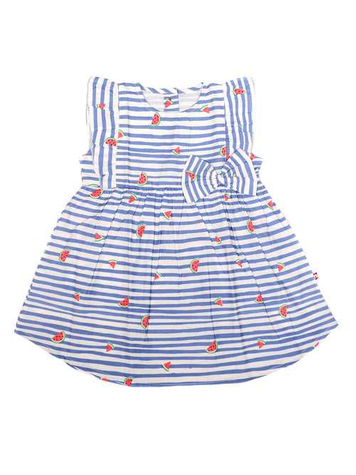 Cap Sleeve Watermelon Slice Print Ruffle Bow Dress For Baby Girls.