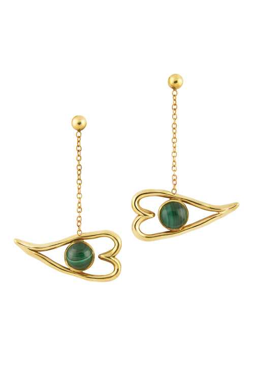 Heart Eye Dangler Earrings - Malachite