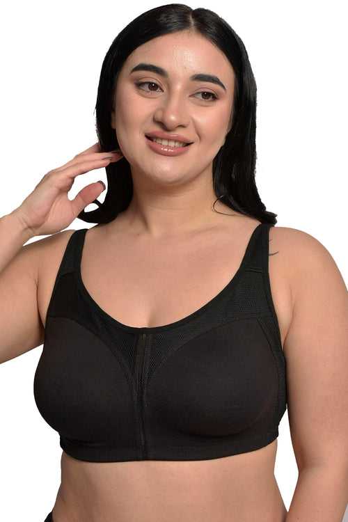 Organic Cotton Antimicrobial full coverage plus size M frame bra-ISB121-Black