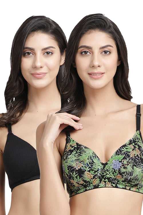 Organic Cotton  Antimicrobial Wire-free Padded Bra (Pack of 2)-ISB068-Black_Jungle Print-