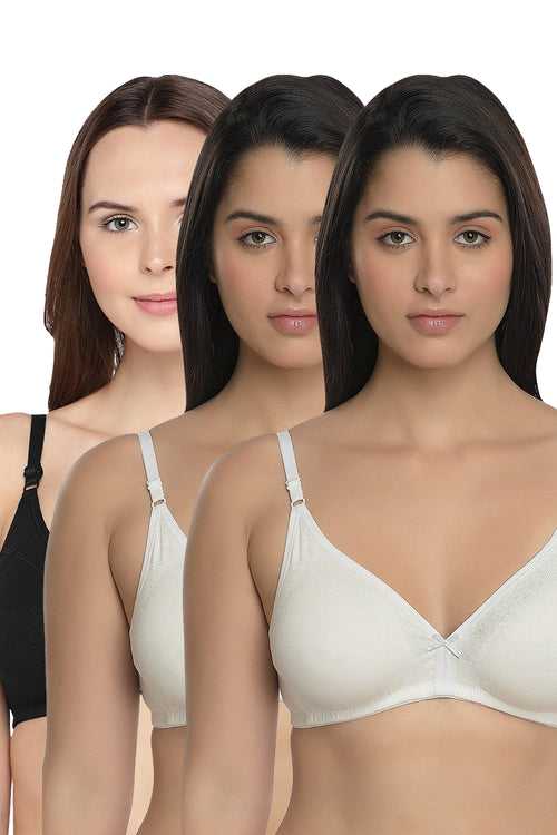 Organic Cotton Antimicrobial Seamless Triangular Bra with Supportive Stitch (Pack of 3)-ISB099-_M.White_M.White_Black-