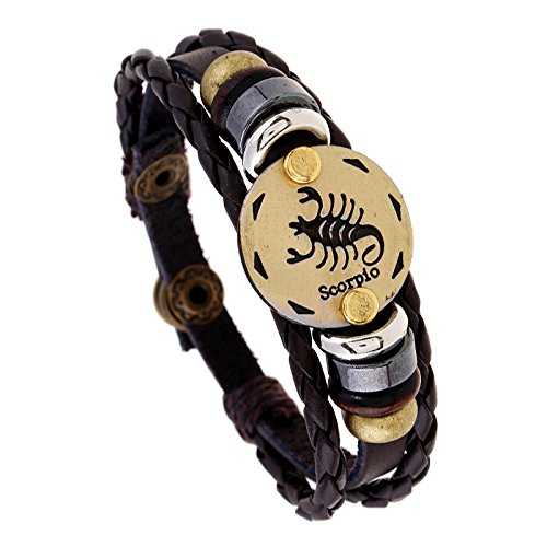 Yellow Chimes Zodiac Sign Constellation Handmade Brown Leather Bracelet For Men and Women/Unisex (Scorpio)