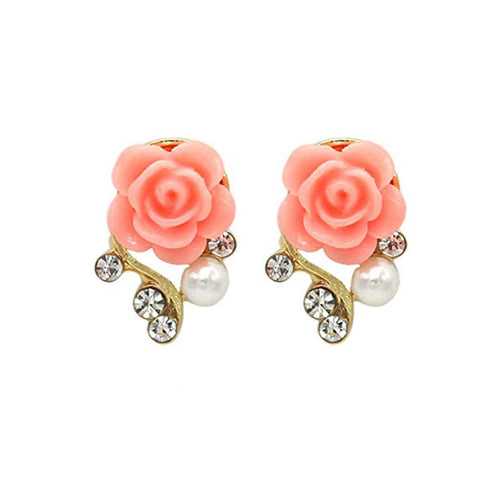 Yellow Chimes Elegant Flower Crystal Pink Rose Gold Plated Stud Earring For Women and Girl