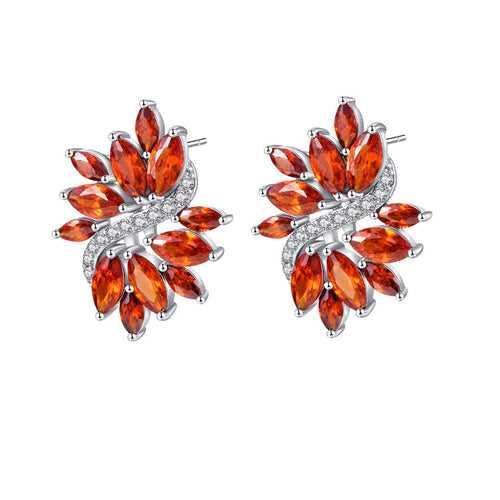 Yellow Chimes Elegant Latest Fashion Silver Toned Red Studded Crystal Floral Design Stud Earrings for Women and Girls, medium