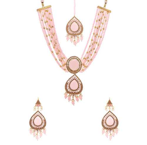 Yellow Chimes Jewellery Set For Women Multilayered Pink Beads Necklace Set Traditional Gold Plated Ethnic Beads Birthday Gift for Girls & Women Anniversary Gift for Wife