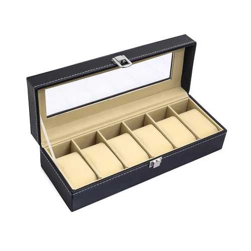 Yellow Chimes Watch Box Organizer for Men And Women Watch Case Storage Organiser PU Leather Bracelet Watch Collection Box | Watch Case with Large Glass Lid | Gift For Men Women