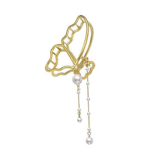 Yellow Chimes Hair Clip For Women Gold Toned Cluthers Long Hair Claw Clip With Hanging Butterfly Charm Hair Clutch For Women and Girls