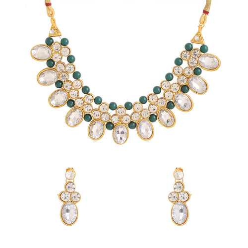 Yellow Chimes Jewellery Set for Women | Traditional Green Kundan Beads Choker Necklace Set | Ethnic Gold Plated Choker Set for Girls Birthday Gift for Girls & Women Anniversary Gift for Wife