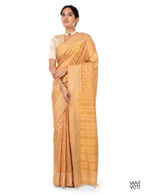 Chandan Haldi Jhumka Natural Dyed Mulberry Silk Ikat Saree