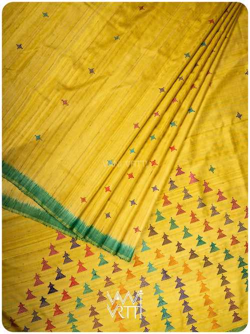 Lemon Yellow Deomali Kondha Handspun Tussar Silk Saree