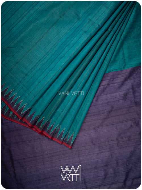 Teal Blue Antara Handspun Tussar Silk Saree