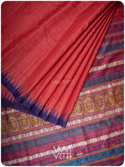 Red Airavata Konark Handspun Tussar Silk Saree