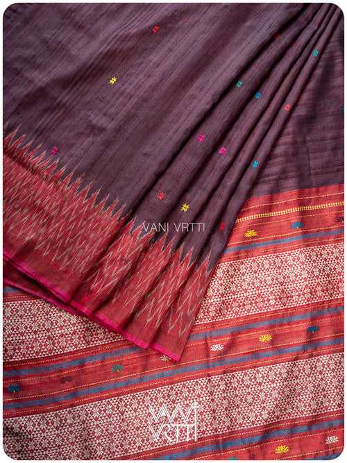 Coffee Red Firozi Ganga Jamuna Anjana Handspun Tussar Silk Saree