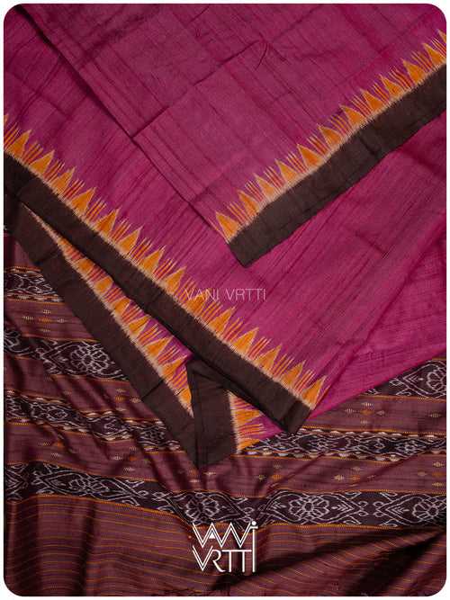 Rani Pink Coffee Nadi Handspun Tussar Silk Saree