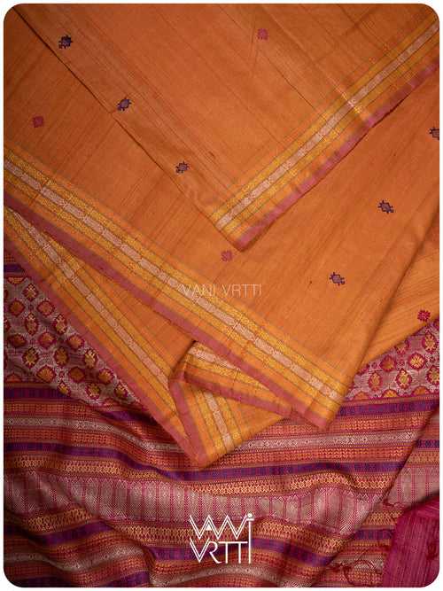 Narangi Bougainvillea Pink Matsya Kachhap Handspun Tussar Silk Saree