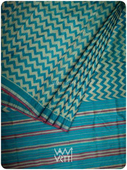 Firozi Aziz Ikat Handspun Tussar Silk Saree