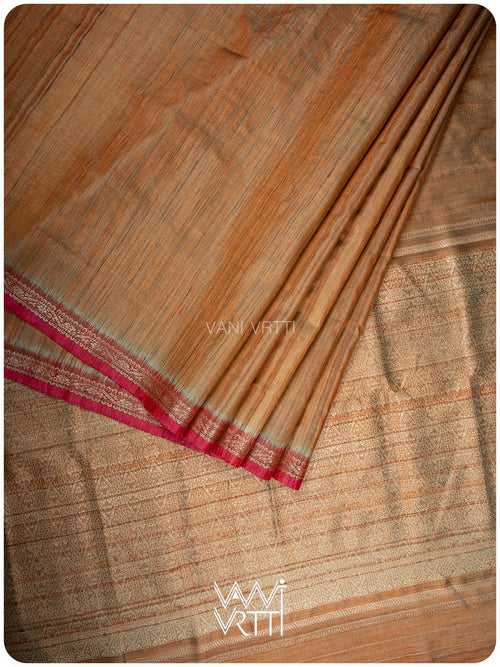 Rust Orange Madhumalati Handspun Tussar Silk Saree