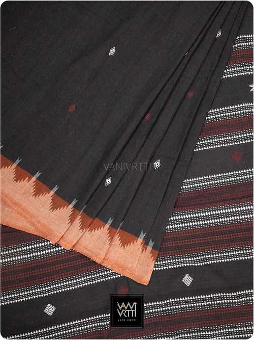 Coffee Rust Natural Dyed Phoda Kumbha Handwoven Cotton Kotpad Saree