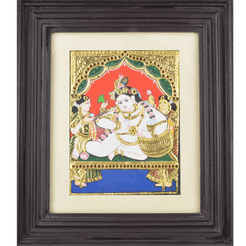 Baby Pot Butter Krishna Antique Tanjore Painting