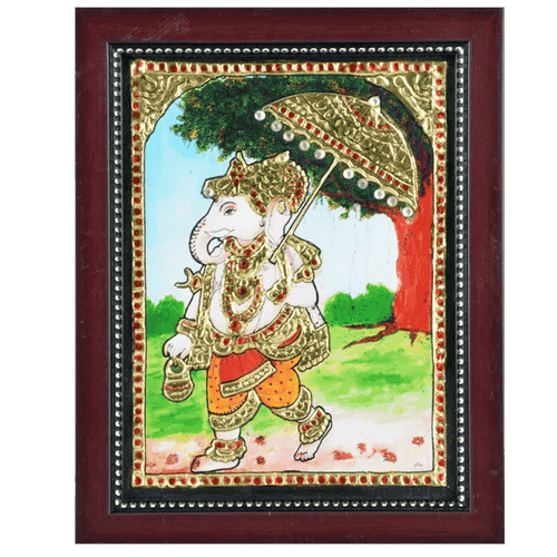 Maapillai Vinayagar Acrylic Base Tanjore Painting