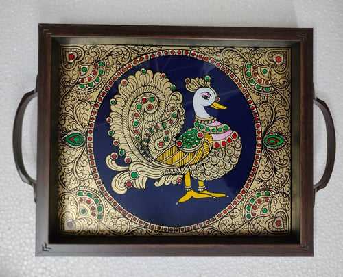 Tanjore Artwork’s Multipurpose Peacock Tray Glass Painting