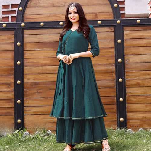 Ready to wear cotton green sharara kurti dress