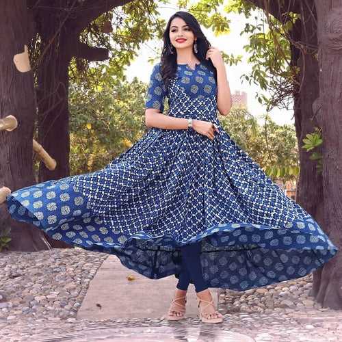 Ready to wear block printed long gown dress