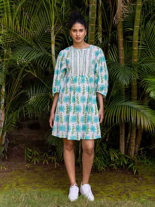 Aloha Block Printed Cotton Midi Dress