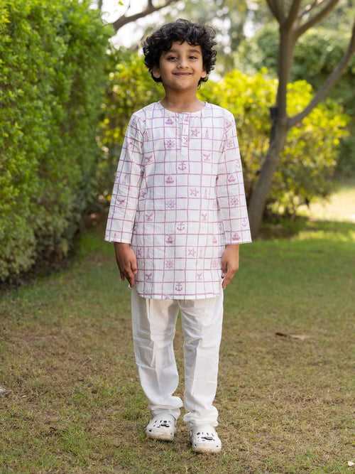 Cooper Cotton Block Printed Long Kurta Pyjama Set